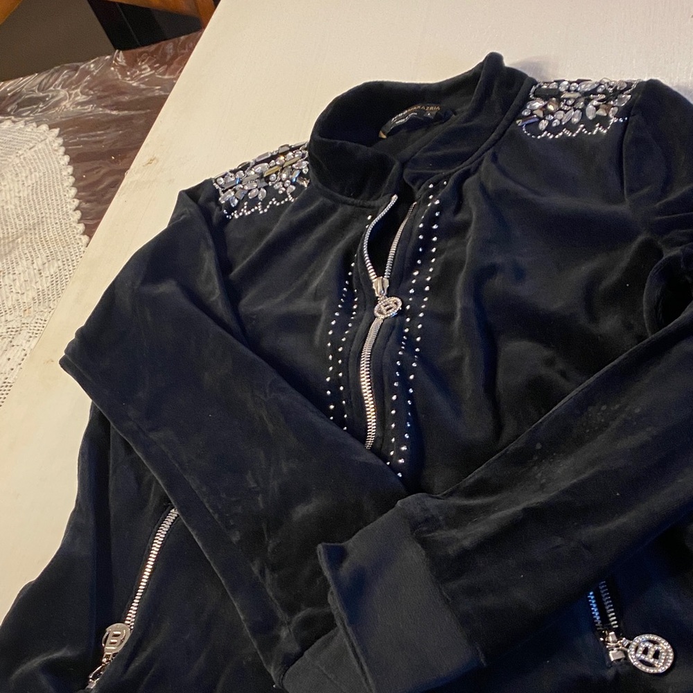 BCBGMaxAzria Black Embellished Bomber Jacket